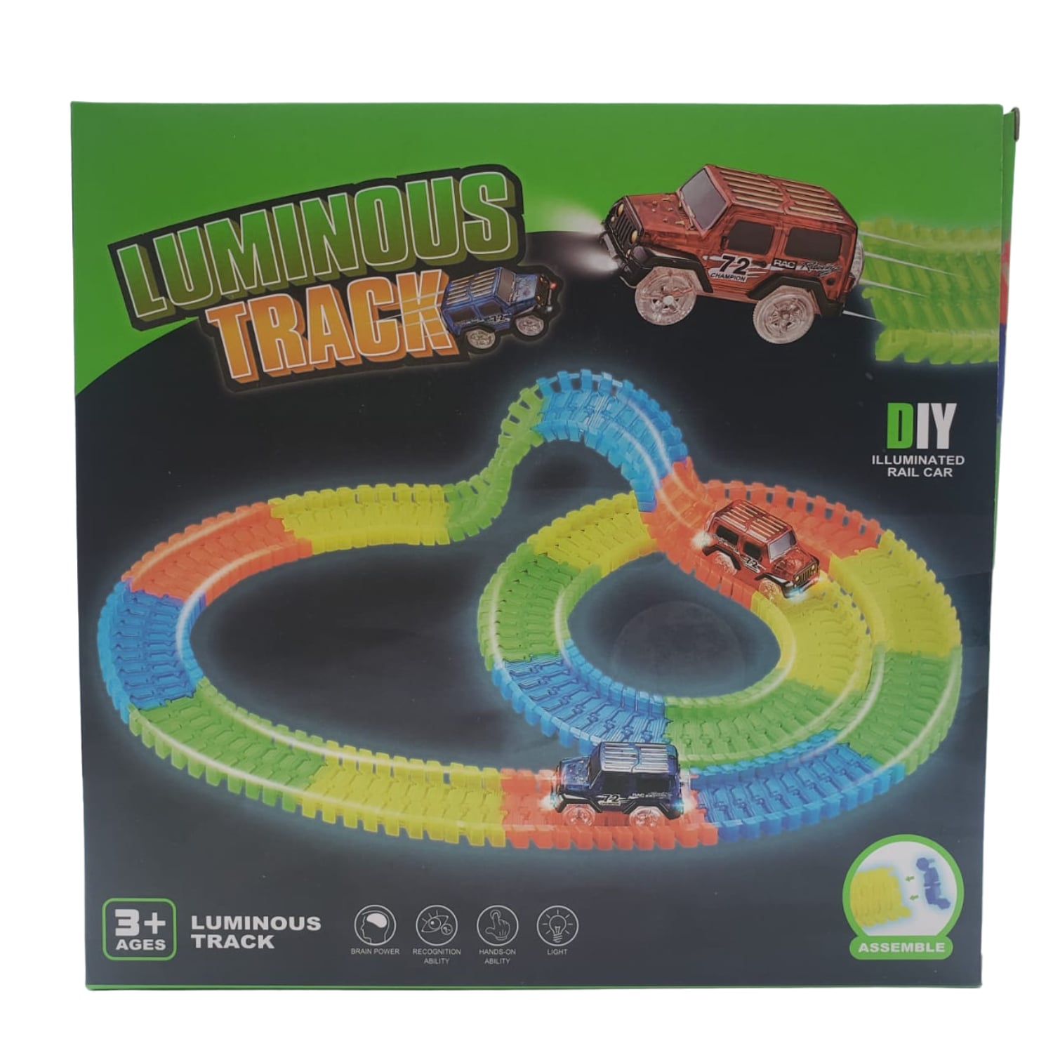 JUEGO DE PISTA ARMABLE FLUORESCENTE CON AUTO - 1