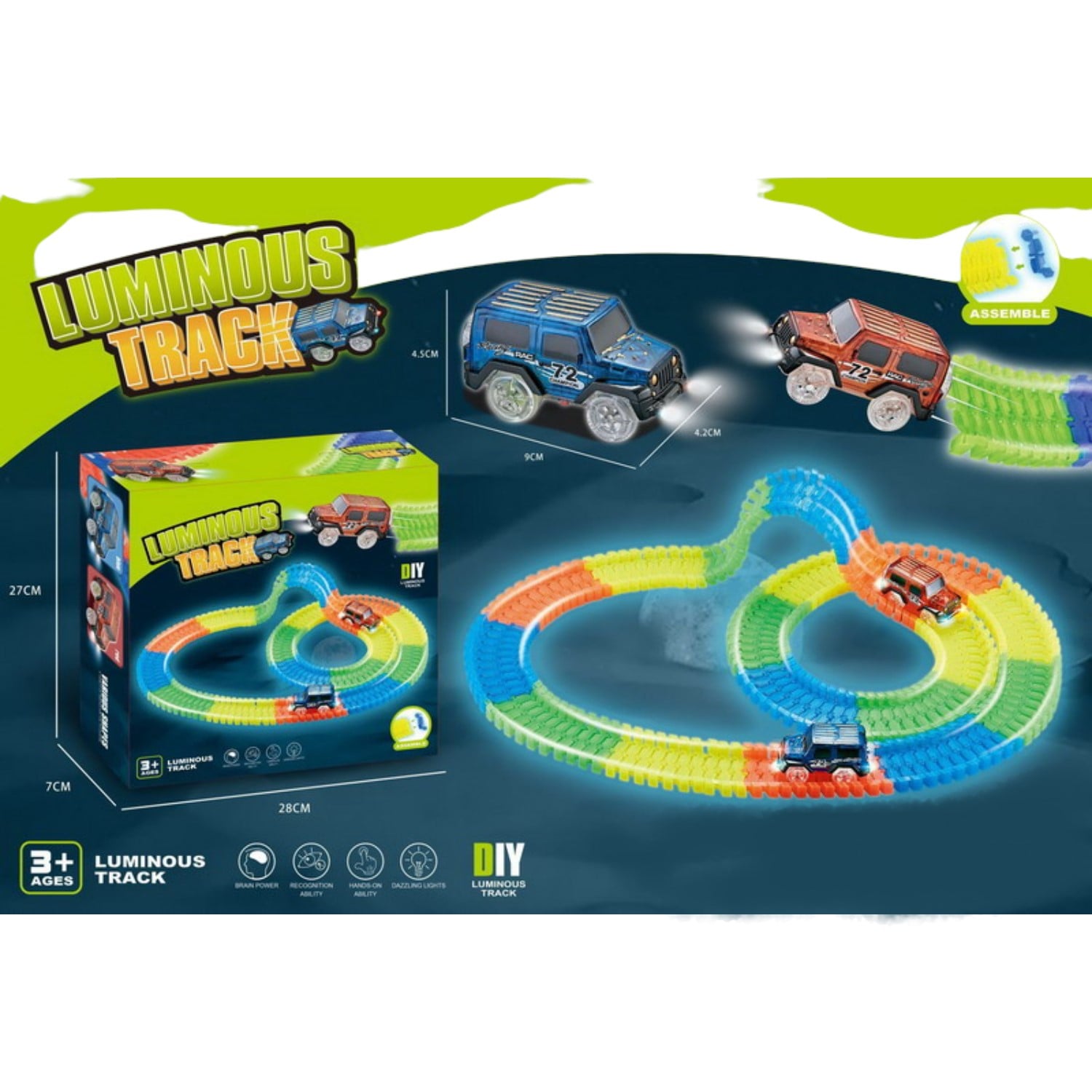 JUEGO DE PISTA ARMABLE FLUORESCENTE CON AUTO - 2