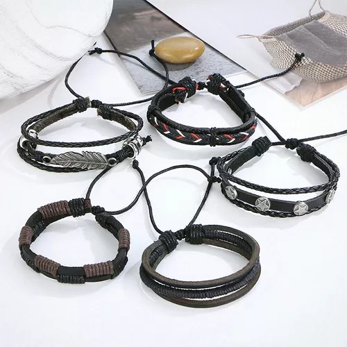 CONJUNTO DE PULSERAS DE CUERO HOMBRE AJUSTABLE IIIXI - 3