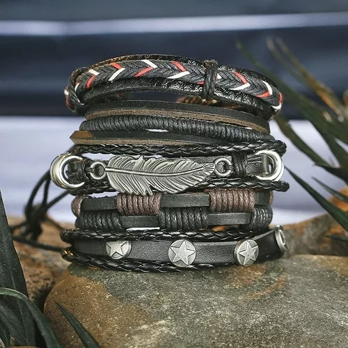 CONJUNTO DE PULSERAS DE CUERO HOMBRE AJUSTABLE IIIXI - 4