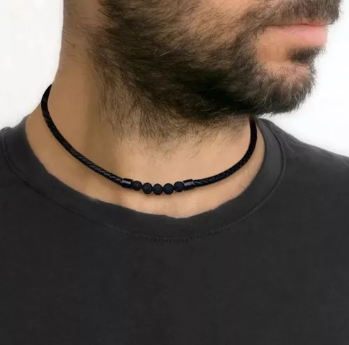 COLLAR DE CUERO PIEDRA VOLCANICA HOMBRE MODA ROYAL MADRIZ - 1
