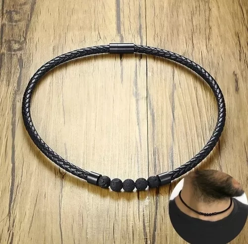 COLLAR DE CUERO PIEDRA VOLCANICA HOMBRE MODA ROYAL MADRIZ - 2