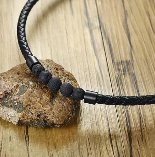 COLLAR DE CUERO PIEDRA VOLCANICA HOMBRE MODA ROYAL MADRIZ - 4