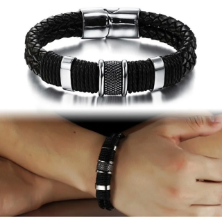 PULSERA DE CABALLERO DE CUERO ELEGANTE JUVENIL 64 | Negro - 1