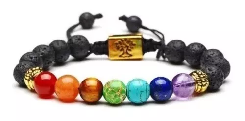 PULSERA DE HOMBRE Y MUJER 7 CHAKRAS PIEDRA VOLCANICA