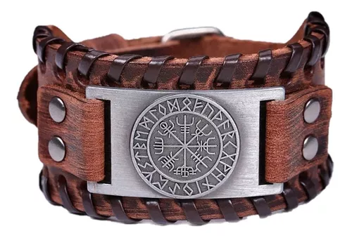PULSERA DE CUERO VIKINGO VEGVISIR JUVENIL AJUSTABLE - 1