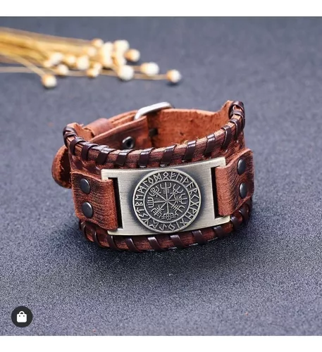 PULSERA DE CUERO VIKINGO VEGVISIR JUVENIL AJUSTABLE - 3