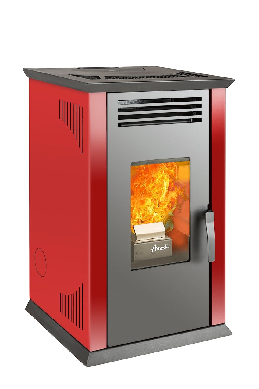 ESTUFA PELLET AMESTI MODELO ITALY 8100 ROJO