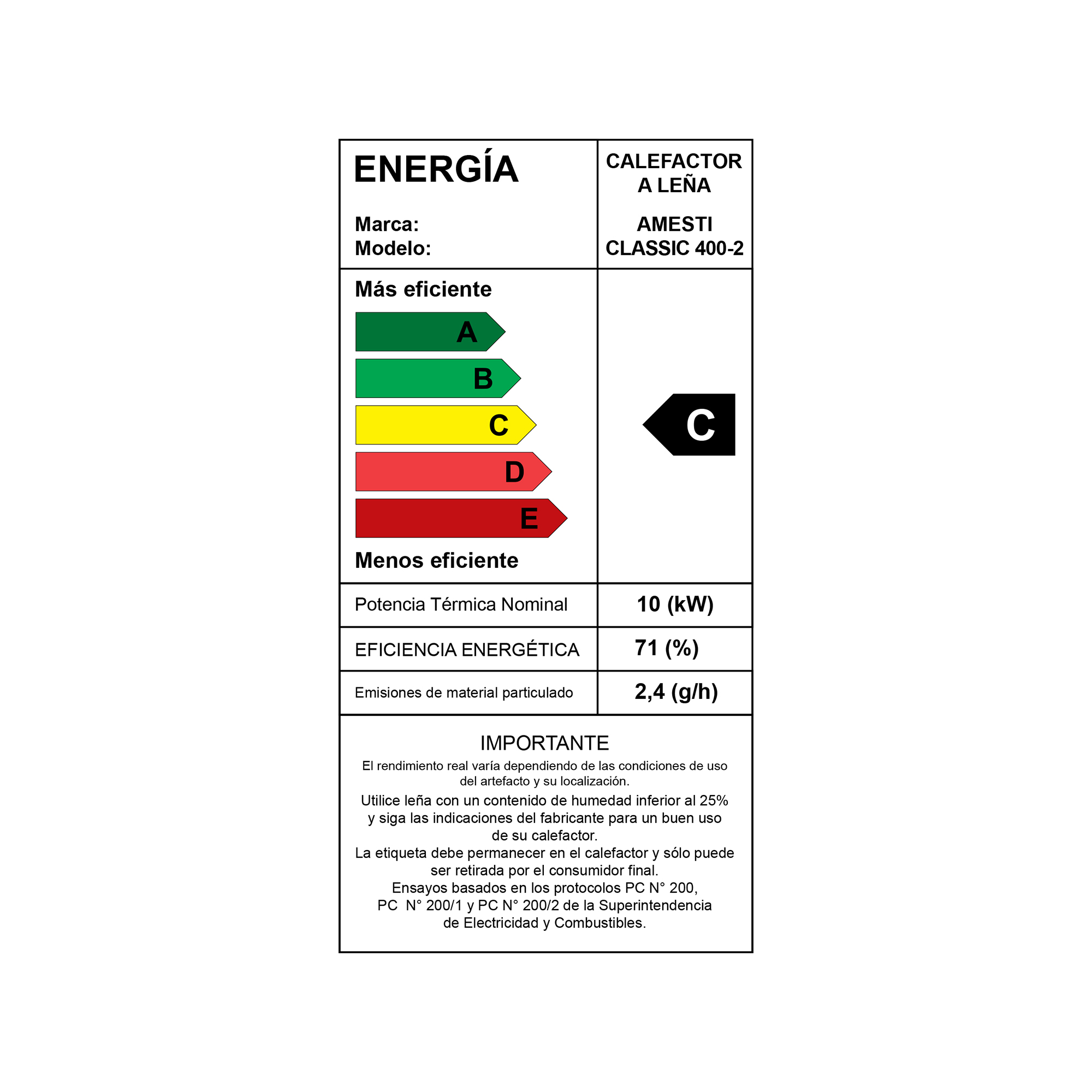 CALEFACTOR A LEÑA AMESTI CLASSIC 400 NEGRO SATINADO - 9