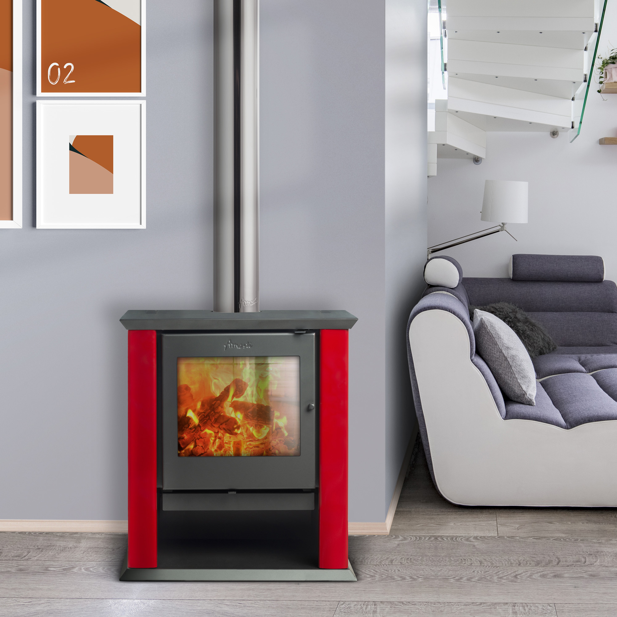 CALEFACTOR A LEÑA AMESTI CLASSIC 500 ROJA - 5