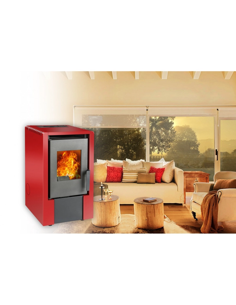 ESTUFA A PELLET ITALY 6100 EN COLOR ROJO + KIT INST. MURO - 2