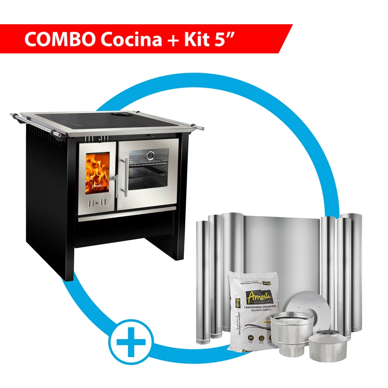 COCINA A LEÑA ALLEGRA INOX EN COLOR NEGRO + KIT INSTALACIÓN 5' - 1