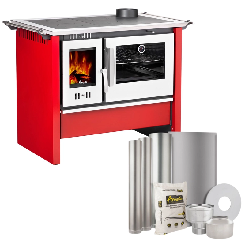 COCINA A LEÑA ALLEGRA XL EN COLOR ROJO + KIT INSTALACIÓN 6'