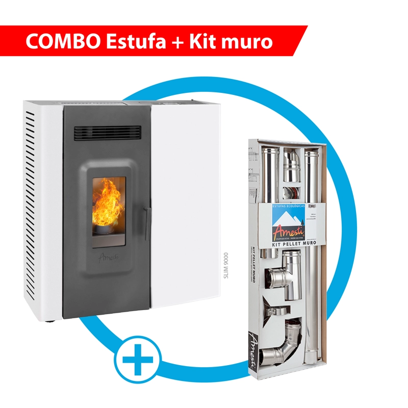 ESTUFA A PELLET SLIM 9000 EN COLOR BLANCO + KIT INST. MURO - 1