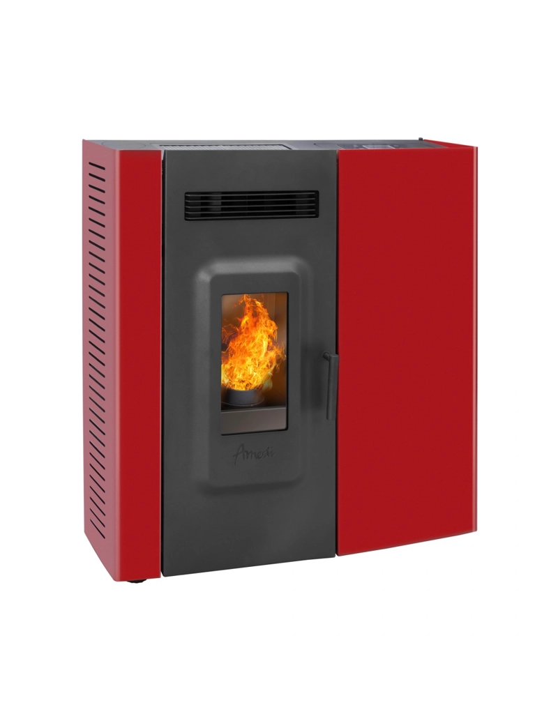 ESTUFA A PELLET SLIM 9000 EN COLOR ROJO + KIT INST. MURO - 2