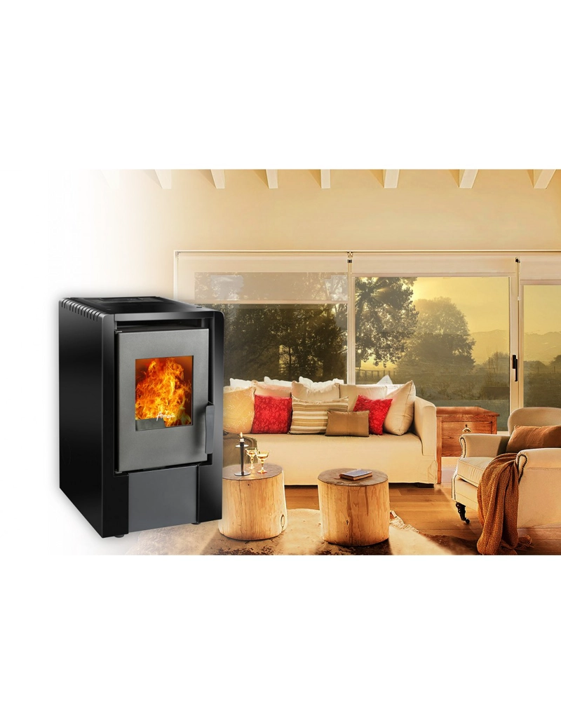 ESTUFA A PELLET ITALY 6100 NEGRA + KIT INST. MURO - 2