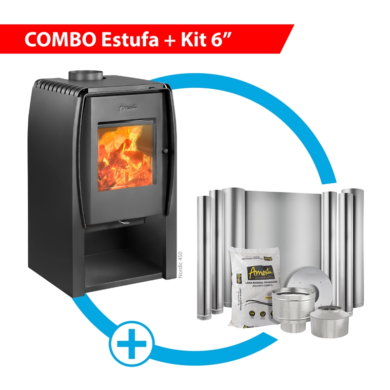 ESTUFA A LEÑA NORDIC 450 + KIT INSTALACION 6' - 1