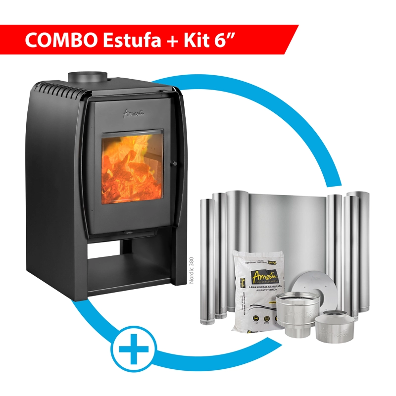 ESTUFA A LEÑA NORDIC 380 + KIT INSTALACION 6' - 1