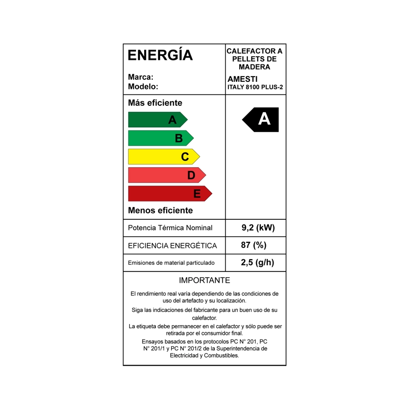 CALEFACTOR A PELLET AMESTI ITALY 8100 PLUS ROJA + KIT INSTALACION MURO - 4