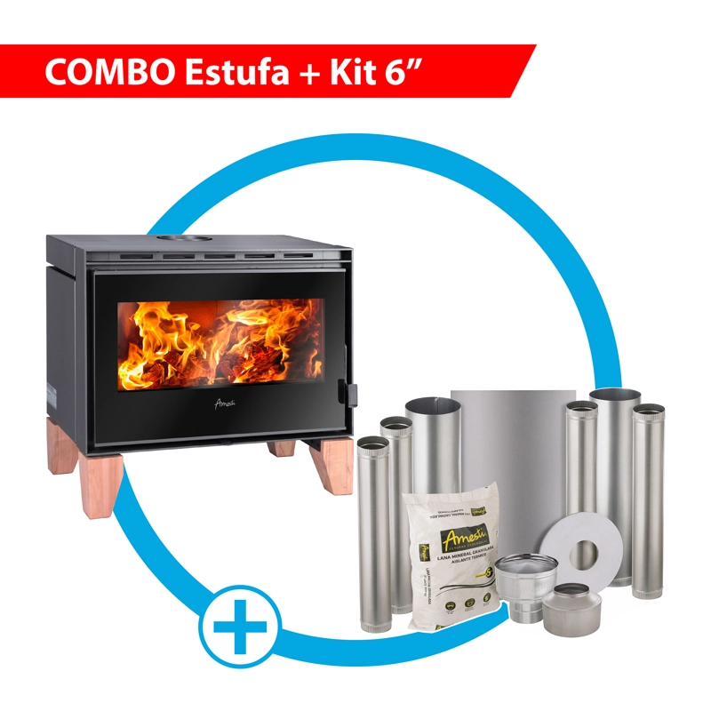 COMBO CHIMENEA A LEÑA AMESTI PALLADIO WOODEN + KIT INSTALACION 6' - 1