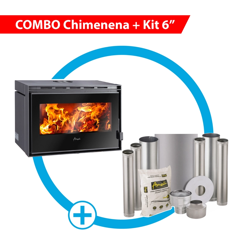 COMBO CHIMENEA A LEÑA AMESTI INSERTO 800 PALLADIO + KIT INSTALACION 6' - 1
