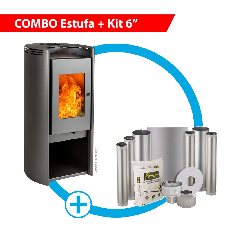 COMBO ESTUFA A LEÑA AMESTI RONDO 450 DESIGN + KIT DE INSTALACION 6'