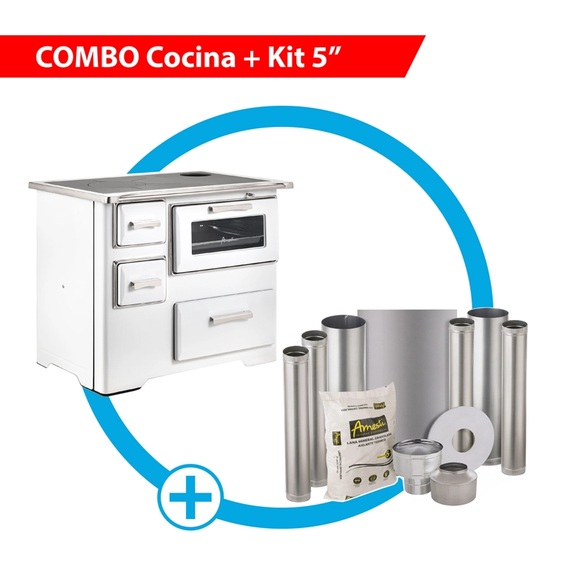 COMBO COCINA A LEÑA ANGELINA BLANCA AMESTI + KIT INSTALACION 5' - 1