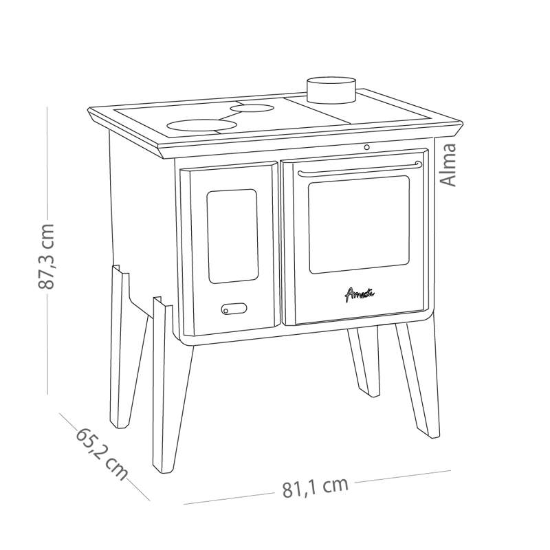 COMBO COCINA A LEÑA COMBUSTION LENTA ALMA + KIT INSTALACION 5' - 4