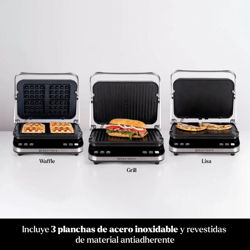 PLANCHA - PARRILLA, WAFFLES, SANDWICH , PANINI LET'S GRILL 3 EN 1 EASYWAYS - 5