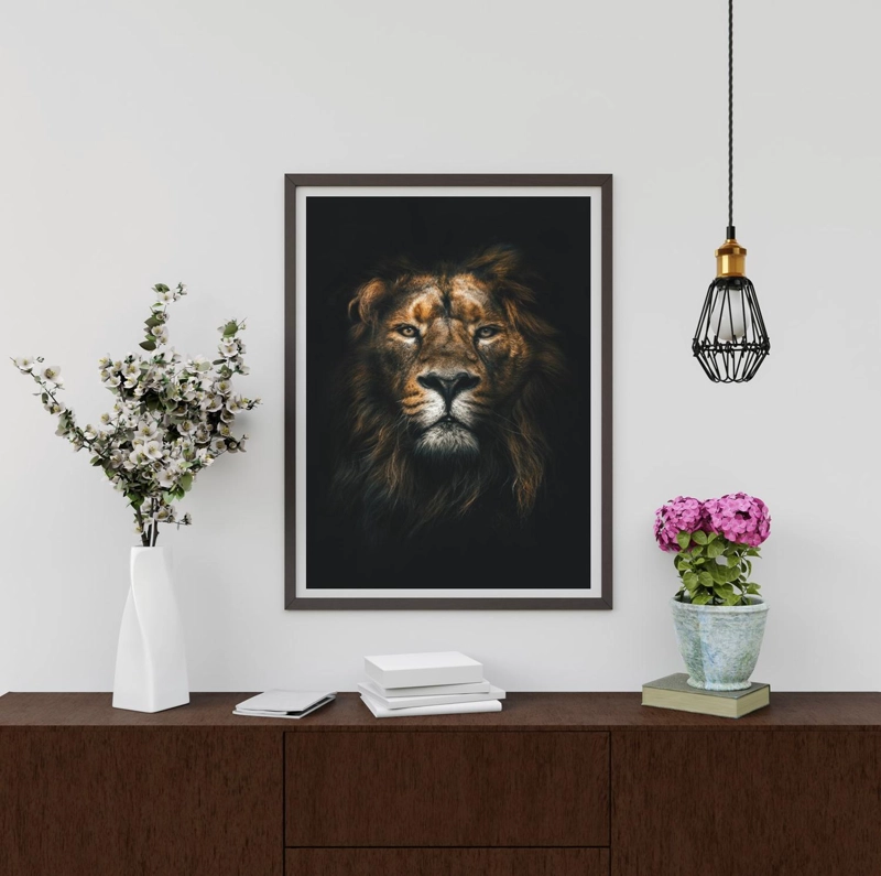 CUADRO DECORATIVO LEON CON MARCO Y VIDRIO MEDIDAS 30X40 CM - 1