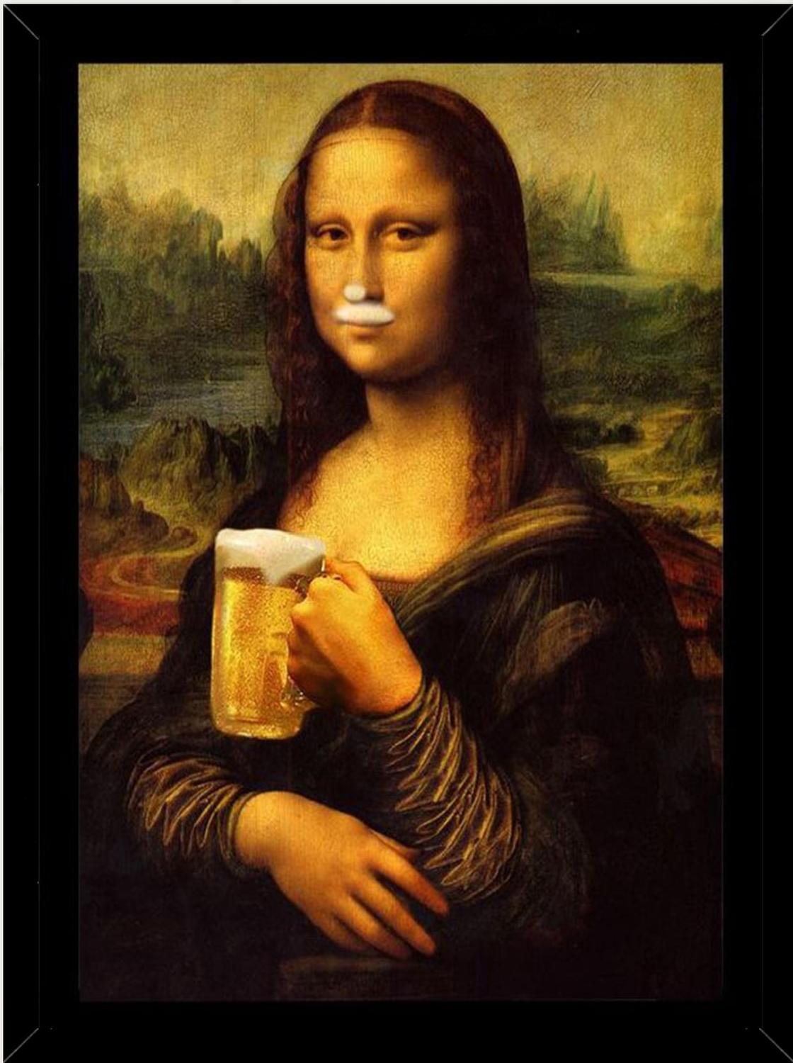 CUADRO DECORATIVO MONA LISA TOMANDO CERVESA MEDIDAS 30X40 CM - 1