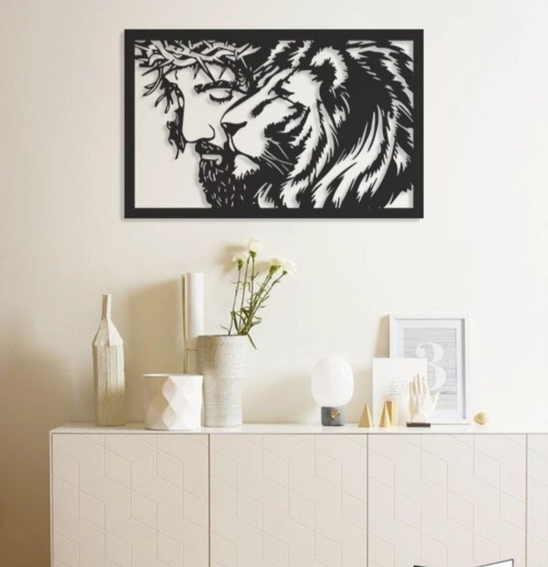 CUADRO DECORATIVO ARTESANAL JESÚS Y LEO EN MADERA MDF 3MM - 1