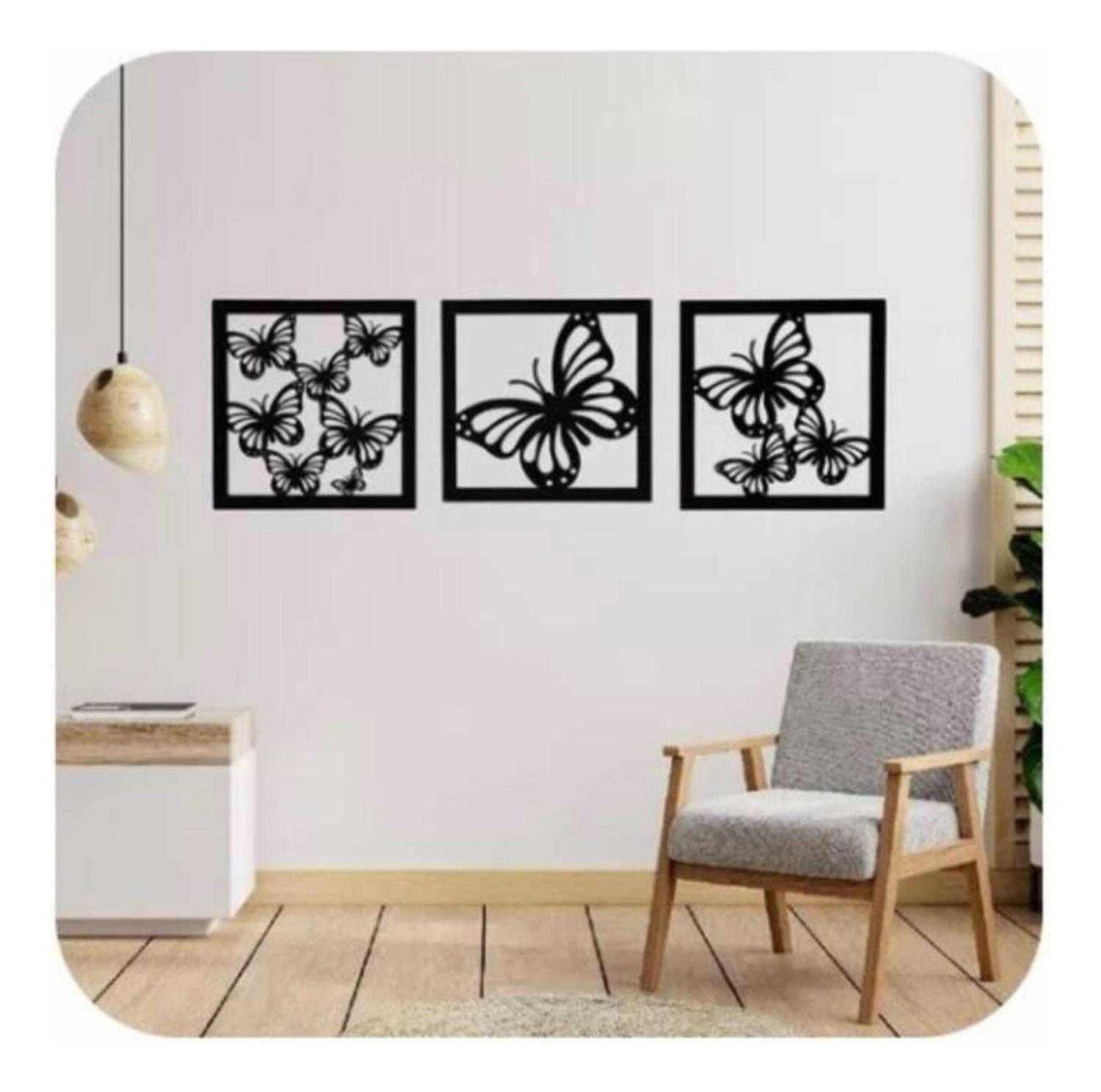CUADRO DECORATIVO MARIPOSAS PACK 3 MADERA MDF - 1
