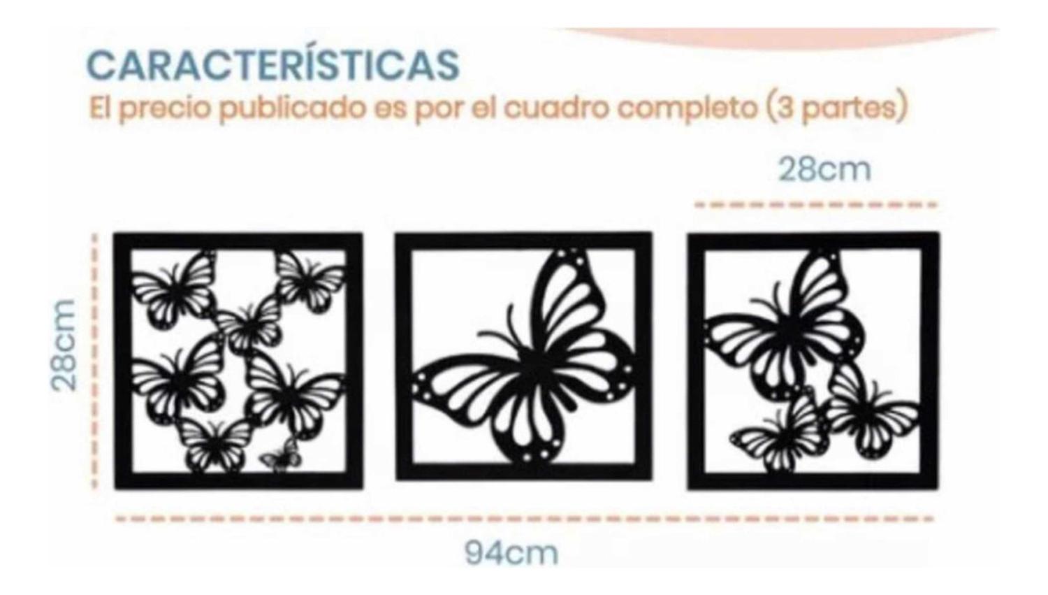 CUADRO DECORATIVO MARIPOSAS PACK 3 MADERA MDF - 2