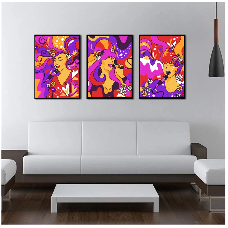CUADROS DECORATIVOS ARTE PSICODÉLICO CANTANTE PACK X 3 UDS 35X50 CM C/U - 1