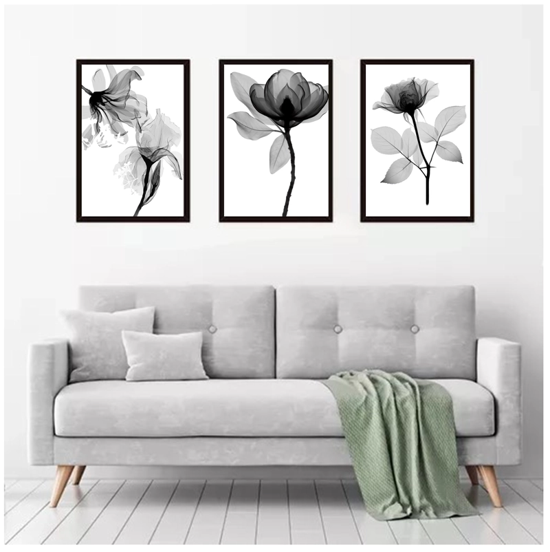 CUADROS DECORATIVOS ROSAS BLANCO Y NEGRO PACK X 3 UDS. 35X50 CM C/U - 1