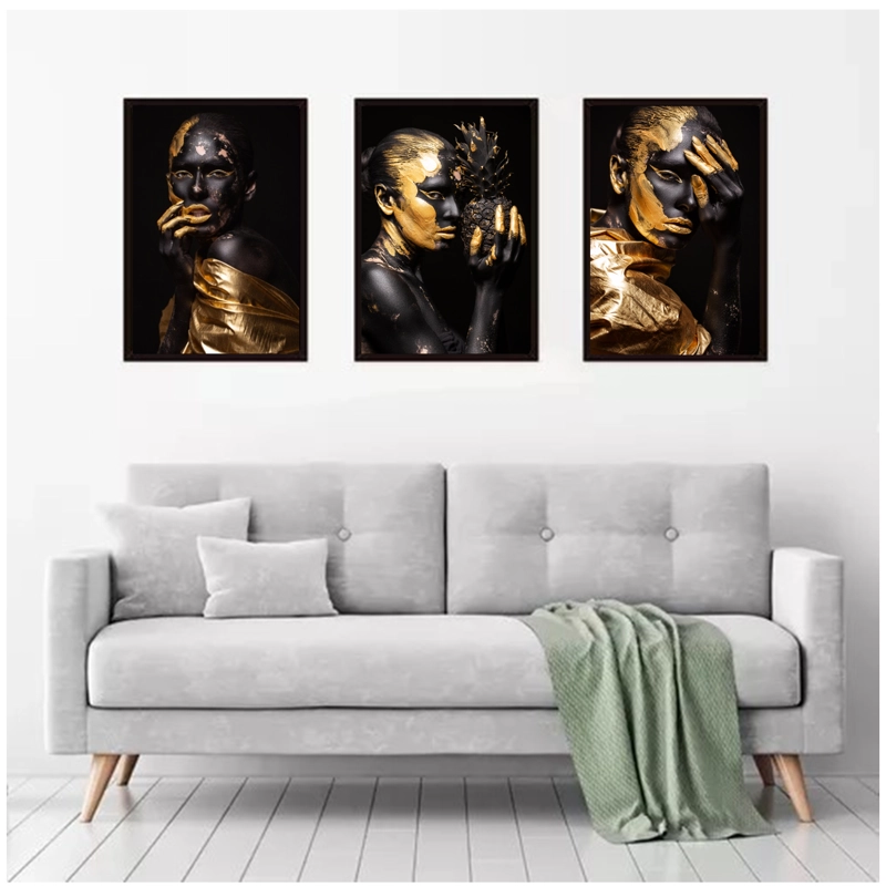 CUADROS DECORATIVOS CHICAS AFRICANAS DORADAS PACK X 3 UDS 35X50 CM C/ - 1
