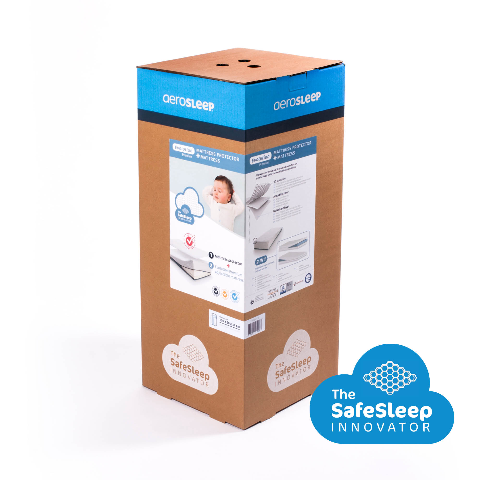 PACK DORMIR SEGURO EVOLUTION PREMIUM ANTIREFLUJO 140 X 70: COLCHÓN (D.35) + PROTECTOR DE COLCHON AEROSLEEP - 4