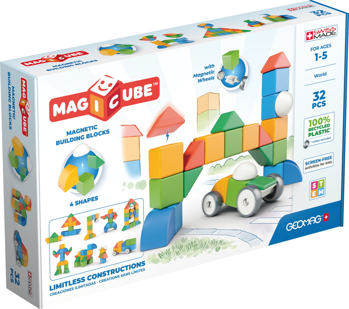 BLOQUES GEOMAG GEO-203 MULTICOLOR FIGURAS MAGNÉTICAS MAGICUBE MUNDO (32 PIEZAS) - LÍNEA ECOLÓGICA - 1