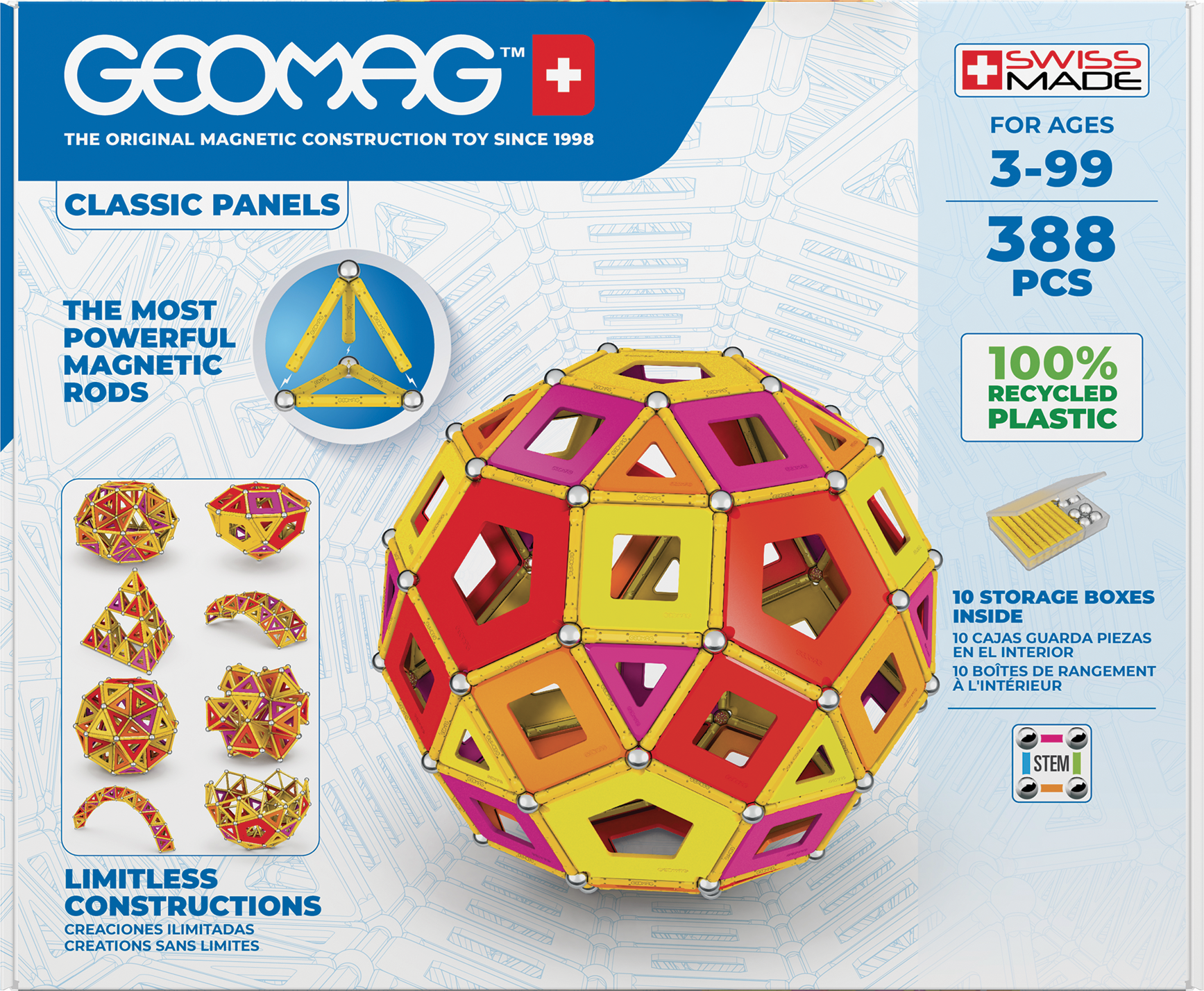 JUEGO DE CREACION MAGNETICO CLASSIC WARM MASTERBOX (388 PIEZAS) - LINEA ECOLOGICA