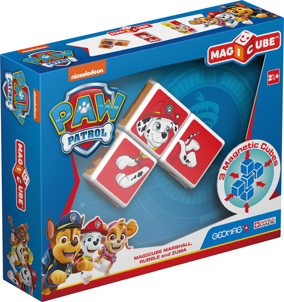 CUBOS MAGNÉTICOS GEOMAG GEO-078 MULTICOLOR MAGICUBE PAW PATROL - MARSHALL RUBBLE Y ZUMA (3 PIEZAS) - 1