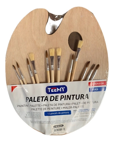 PALETA DE PINTURA OVALADA MEZCLADOR + 12 PINCELES ARTE - 1