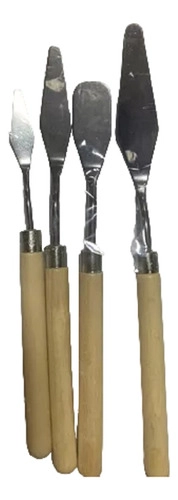 SET 4 PALETAS ESPATULAS MEZCLADORAS , MANGO MADERA - 1