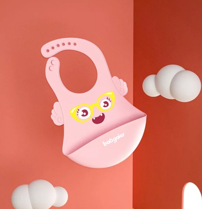 BABERO DE SILICONA CON BOLSILLO RECOLECTOR ROSADO - 1