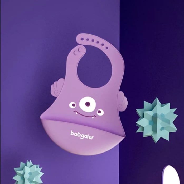 BABERO DE SILICONA CON BOLSILLO RECOLECTOR MORADO - 1