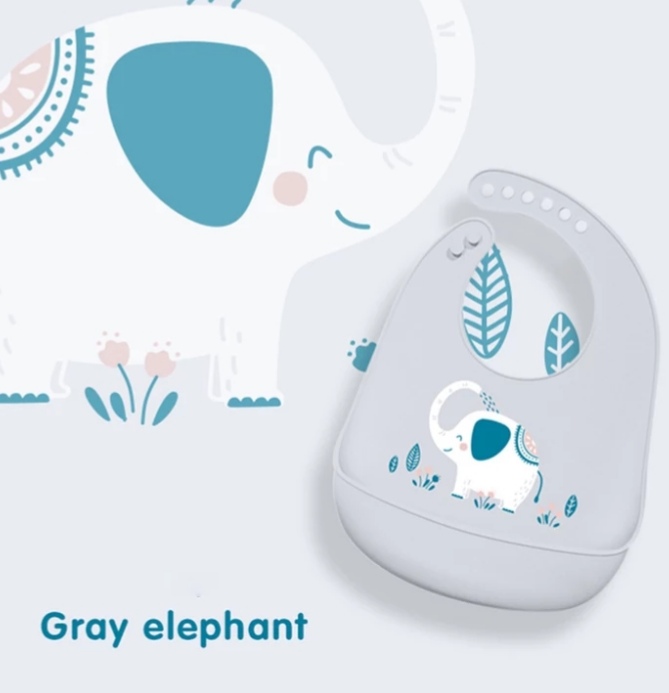 BABERO DE SILICONA CON BOLSILLO RECOLECTOR ELEFANTE - 1