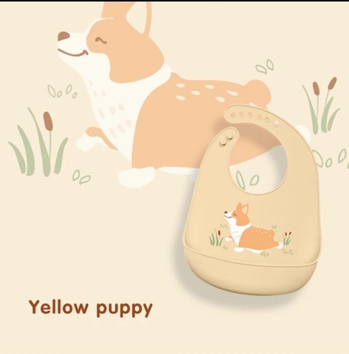 BABERO DE SILICONA CON BOLSILLO RECOLECTOR PERRO BEIGE - 1