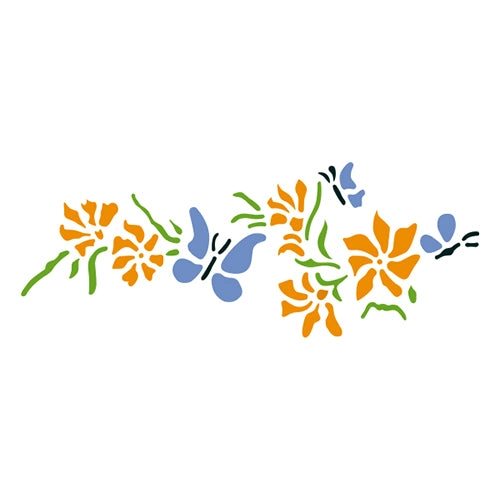 STENCIL ACRILEX FLORAL MARIPOSAS C/FLORES 33X14 CM - 1