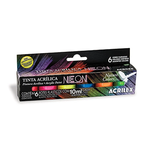 SET PINTURA ACRÍLICA ACRILEX NEON 6 COLORES 10 ML - 1