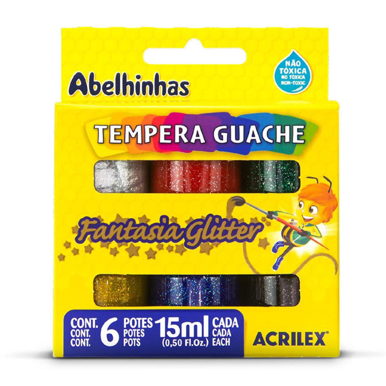 TEMPERA ACRILEX ESTUCHE 6 COLORES GLITTER - 1